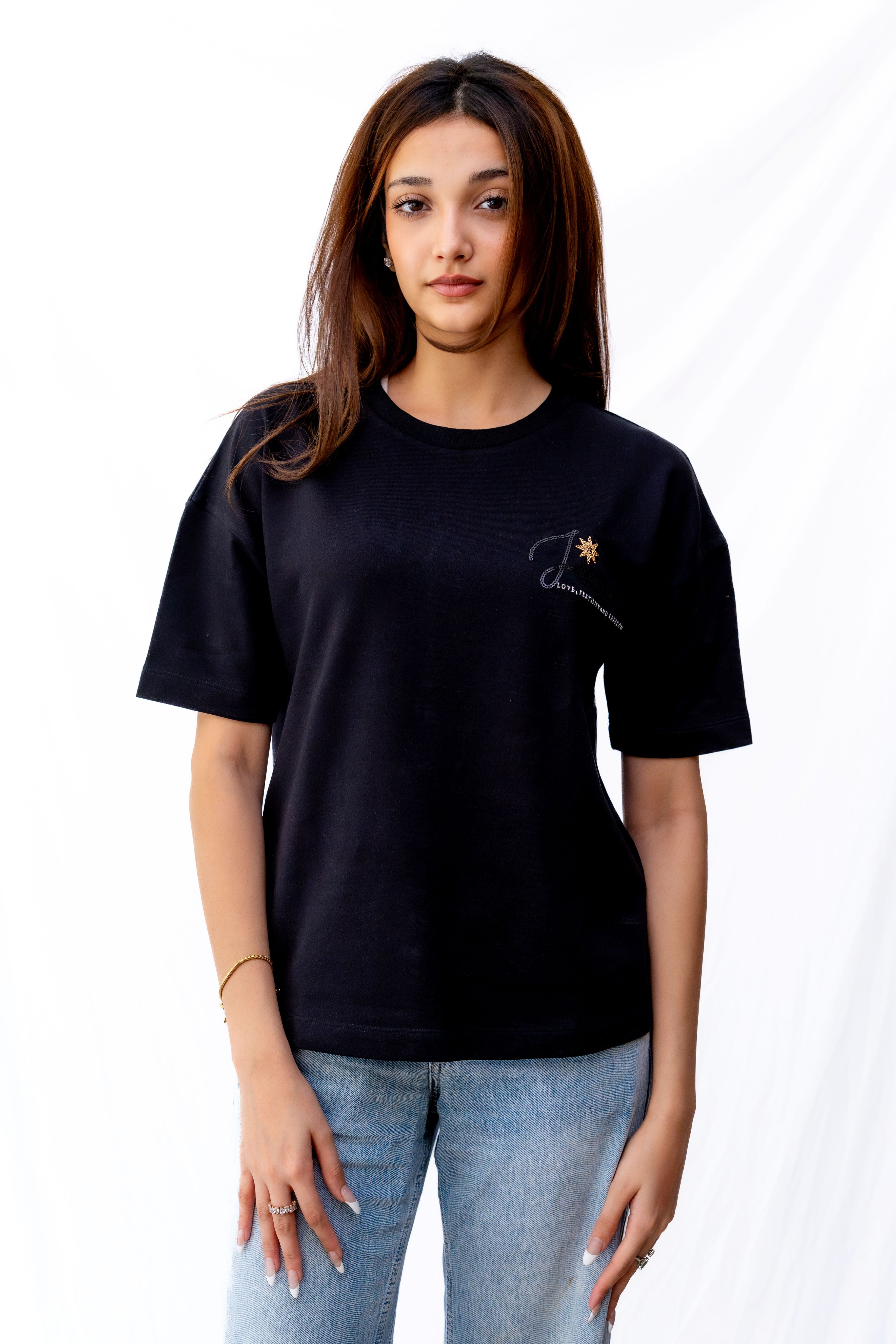 Inanna Black T-shirts - flaunt your love, fertility, and freedom in style.