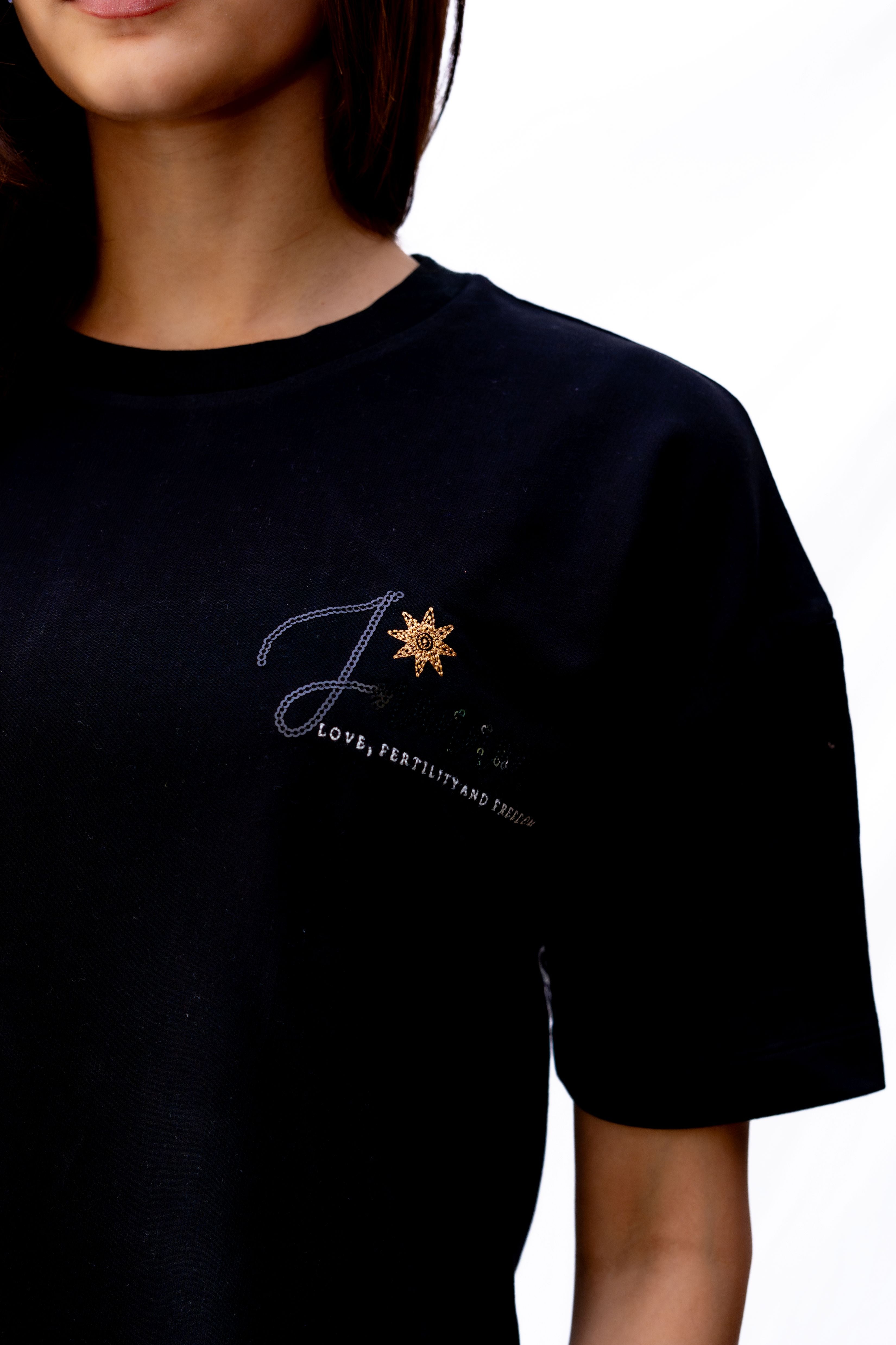Inanna Black T-shirts - flaunt your love, fertility, and freedom in style.