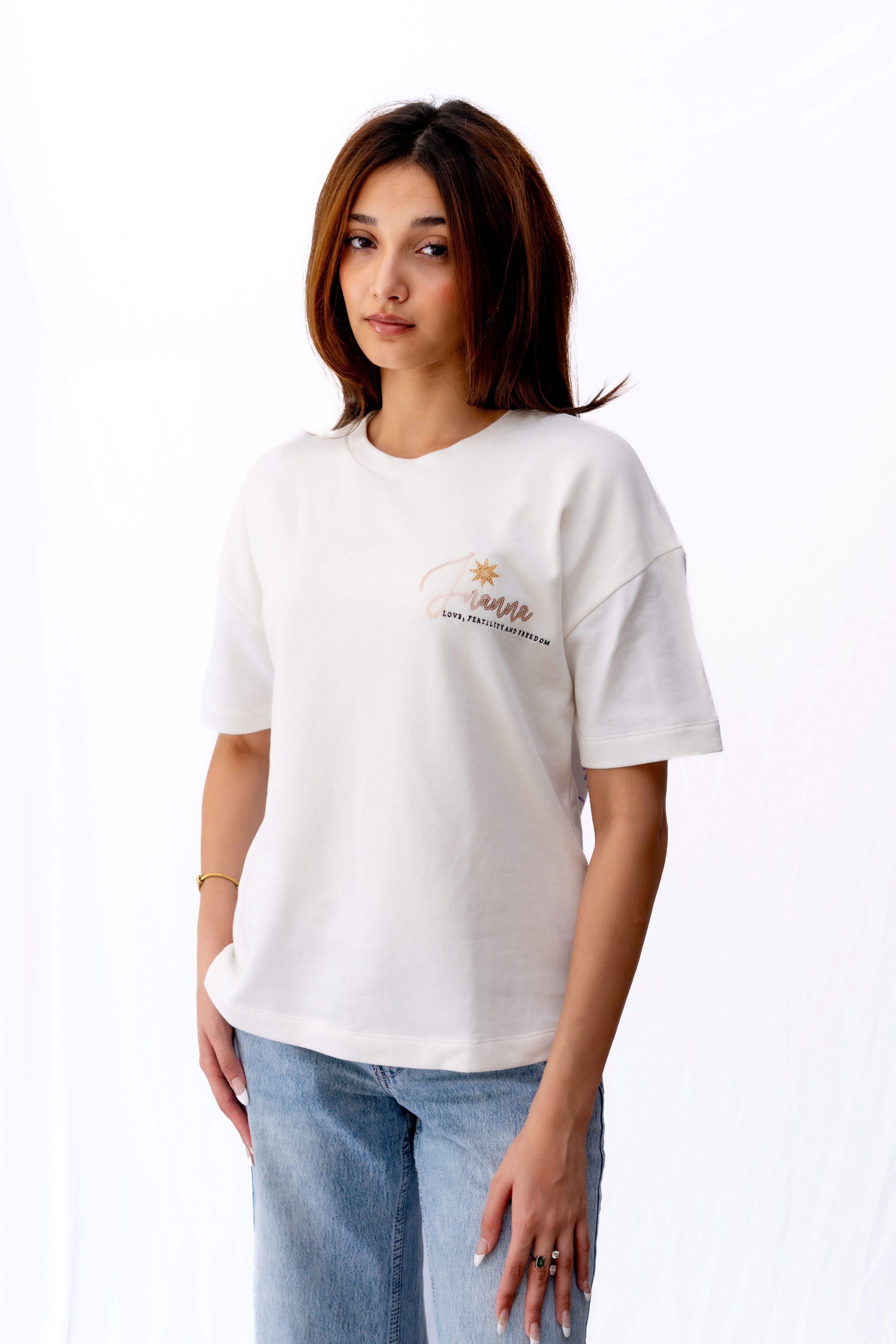 Inanna white T-shirt - flaunt your love, fertility, and freedom in style