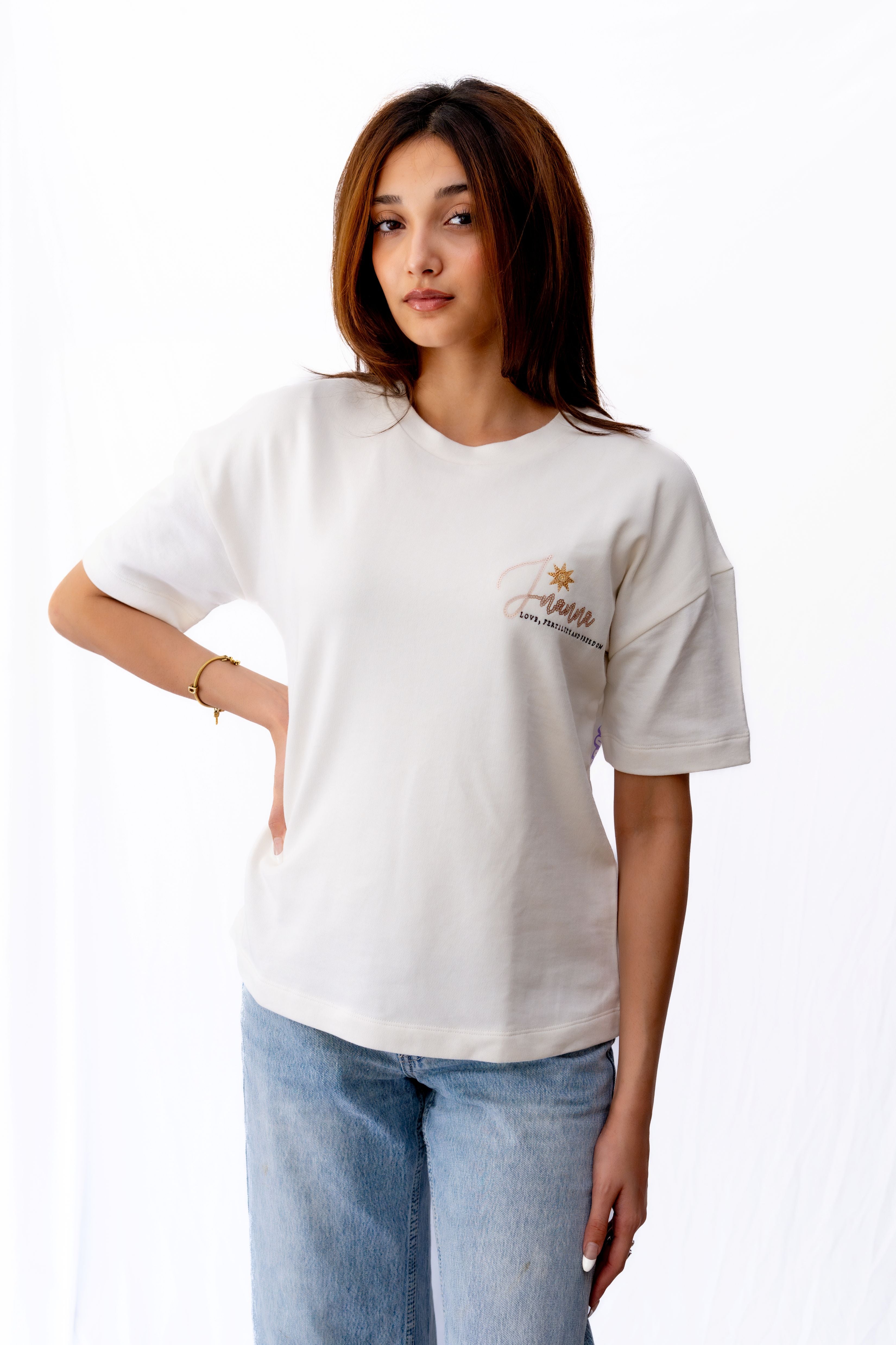 Inanna white T-shirt - flaunt your love, fertility, and freedom in style